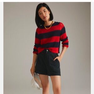 Clare V Raglan Sweater Open Knit Striped Pullover - Size Small